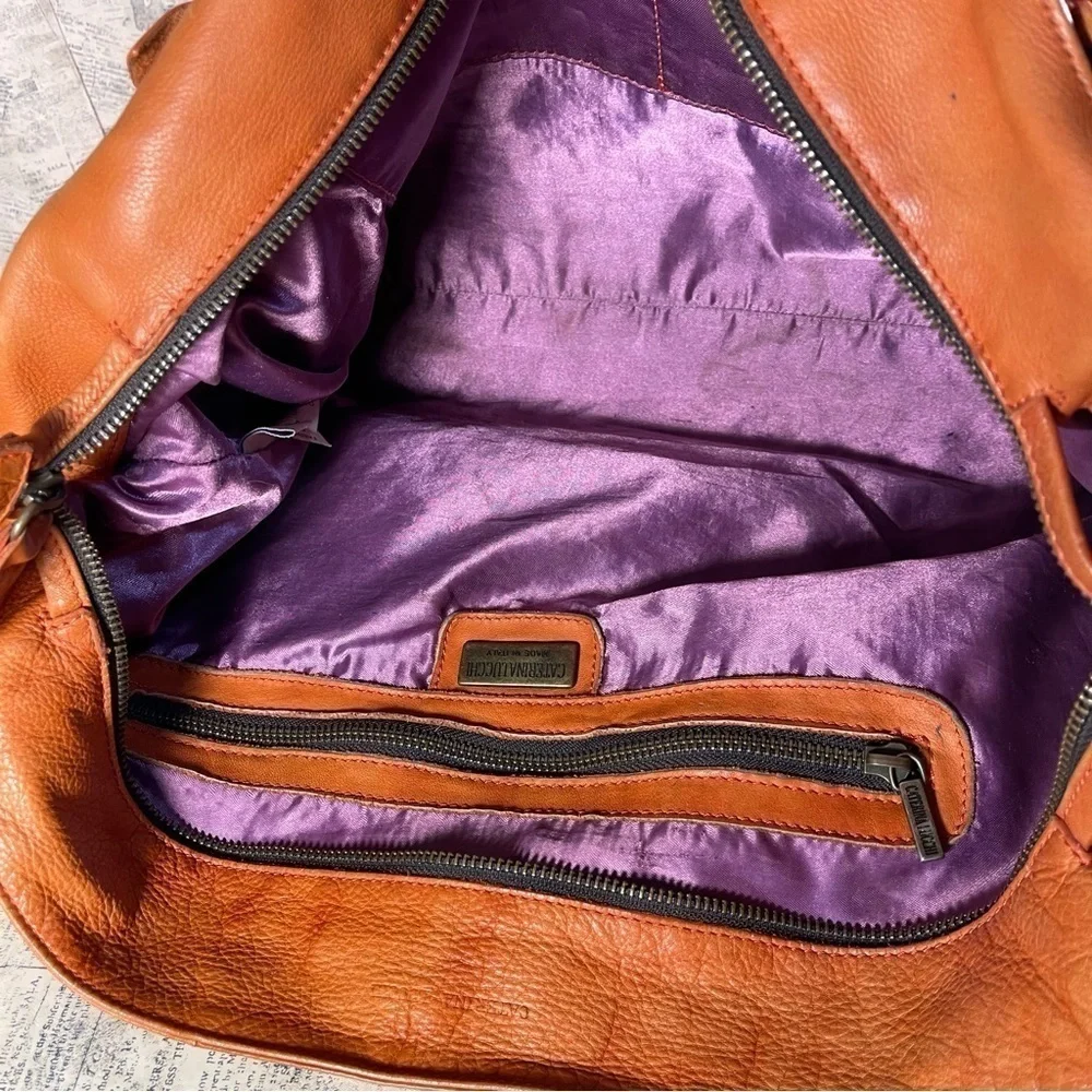 Caterina Lucchi Made in Italy Orange Calf Leather Ruffle Shoulder Tote Designer